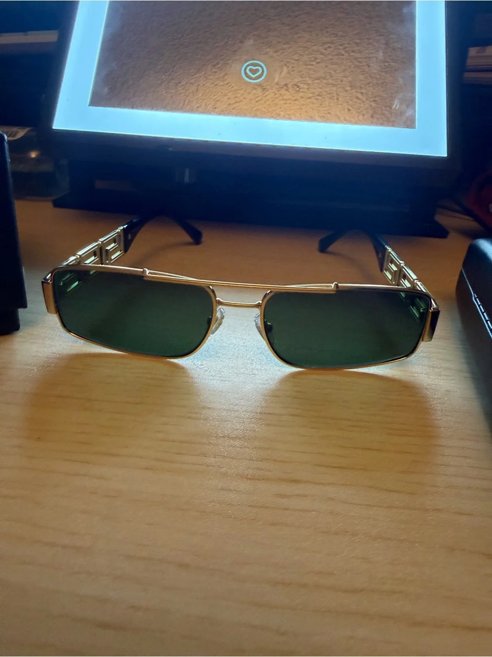 Versace Gold and Black Rectangular Sunglasses